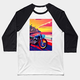 COLORFUL SURREAL RETRO MOTORCYCLE ON THE BEACH Baseball T-Shirt